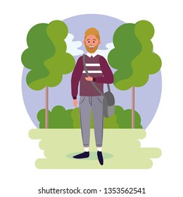 university man with fashion beard and bag