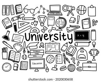 University Materials Doodle Icon Set