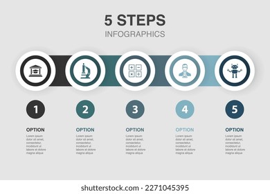 university, microscope, maths, scientist, Robotics, icons Infographic design layout template. Creative presentation concept with 5 steps