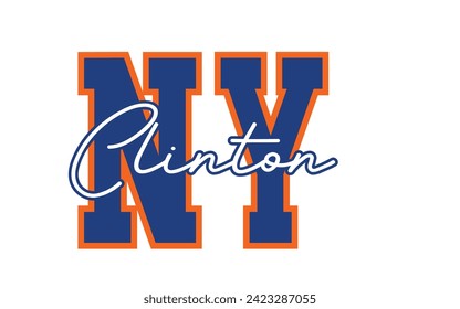 Tipografía de la Universidad, Nueva York, gráficos de camisetas. Tipografía de Vector Clinton