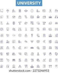 University outline icons collection. University, College, Institution, Campus, Education, Studying, Learning vector illustration set. Teaching, Degrees, Majors line signs