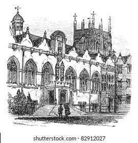 University of Oxford or Oxford University in Oxford, England, during the 1890s, vintage engraving. Old engraved illustration of University of Oxford. Trousset encyclopedia (1886 - 1891).