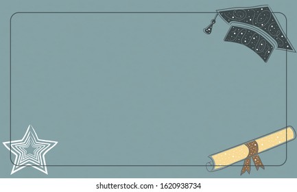 University Paper background with graduation cap, stamp and diploma. Graduation Collection. vector Illustration