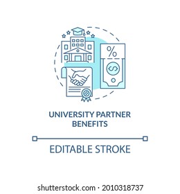 University partner benefits concept icon. Internship programs financing option abstract idea thin line illustration. Gaining university discount. Vector isolated outline color drawing. Editable stroke