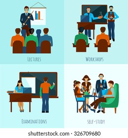 University people design concept set with lectures flat icons isolated vector illustration