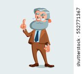 University professor holding up the index finger. Vector illustration isolated on white background. Cartoon character.