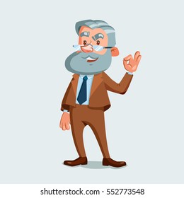 University professor showing ok sign.  Vector illustration isolated on white background. Cartoon character.