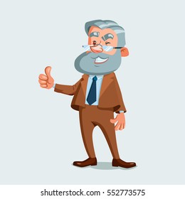 University professor showing thumb up. Vector illustration isolated on white background. Cartoon character.