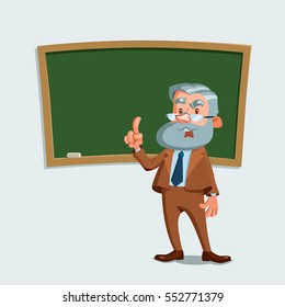 University professor standing with blackboard. Vector illustration isolated on white background. Cartoon character.