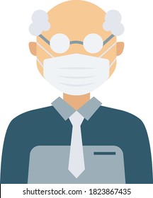 University Professor Wearing Anti-coronavirus (COVID-19) Surgical Face Mask Concept Vector Icon Design, New Normal Avatar On White Background