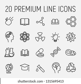 University related vector icon set. Well-crafted sign in thin line style with editable stroke. Vector symbols isolated on a white background. Simple pictograms