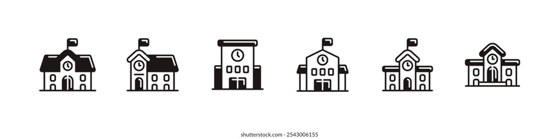 university school building icon set education college architecture academy construction signs unique style vector illustration