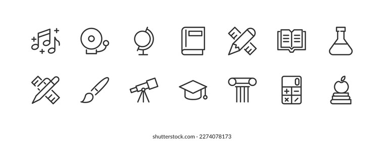university simple icon set. Outline editable stroke. Pixel perfect 48x48px. Isolated on a white background