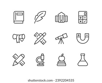 conjunto de iconos simples de la universidad. Esquema modificable. Píxel perfecto 48x48px. Aislado sobre un fondo blanco