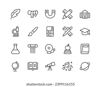 university simple icon set. Outline editable stroke. Pixel perfect 48x48px. Isolated on a white background