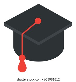 University student graduate cap icon, vector illustration flat style design isolated on white. Colorful graphics