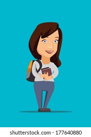 University student holding books with backpack vector illustration