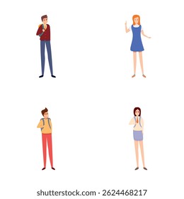 University student icons set cartoon vector. Group of male and female student. Education, learning