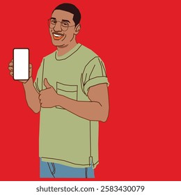 University student proudly displaying messages on his phone screen.