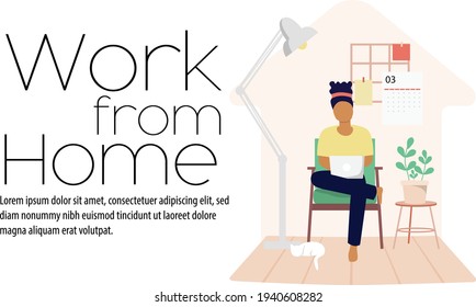 An university student study from home through online laptop computer in minimal vector design. Work from home-online video conference study due to the covid19 outbreak