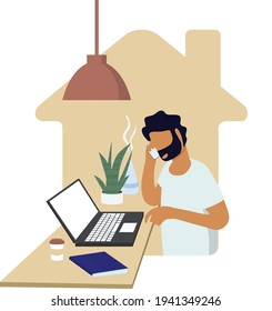 An university student study from home through online laptop computer in minimal vector design. Work from home-online video conference study due to the covid19 outbreak