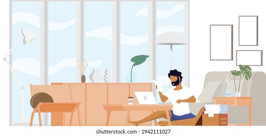 An university student study from home through online laptop computer in minimal vector design. Work from home-online video conference study due to the covid19 outbreak