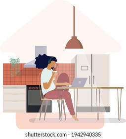 Ein Studentenstudium von zu Hause bis zum Computer mit Online-Laptop in minimalem Vektordesign. Arbeiten aus der Studie über Online-Videokonferenzen aufgrund des Covid19-Ausbruchs