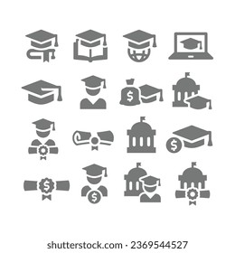 Conjunto de iconos vectoriales universitarios y estudiantiles. Iconos de costo de gastos y educación.