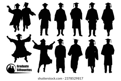 University Students or graduates celebrating silhouettes vector art