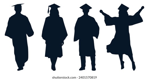 University Students or graduates celebrating silhouettes vector art