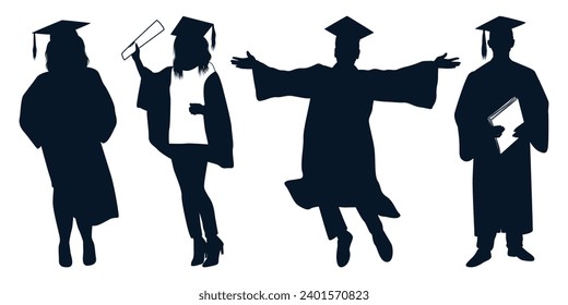 University Students or graduates celebrating silhouettes vector art