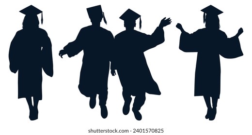 University Students or graduates celebrating silhouettes vector art