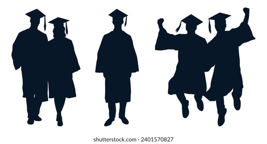 University Students or graduates celebrating silhouettes vector art