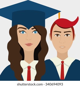 University students graduation graphic design, vector illustration eps10
