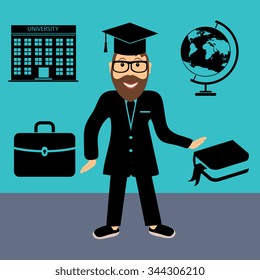 University students graduation graphic design, vector illustration 
