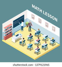 University students on maths lesson isometric composition 3d vector illustration