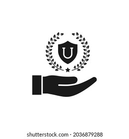 University symbol on hand icon flat style isolated on white background. Vector illustration
