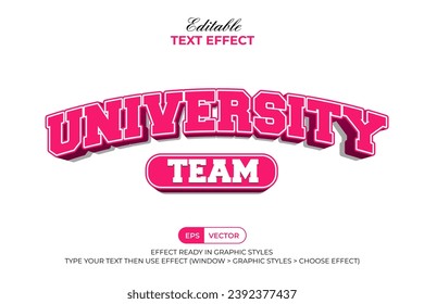 University Team 3D Text Effect Curved Style. Editable Text Effect Sport Club Theme For Banner, Cover, Social Media Promotion or etc.