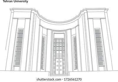 University of Tehran is the oldest modern university located in Tehran, Iran. Line art vector building plan and architecture drawing