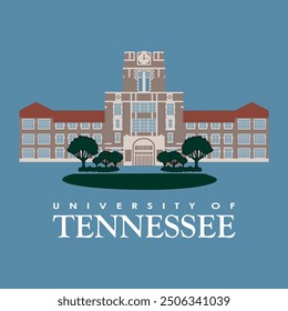 Universität von tennessee gebäude illustration, college campus und fußball bildung, knoxville, orange ncaa, sek schüler, studie tennessee universität, utk freiwillige, abstrakte werbung