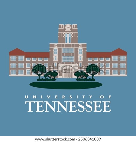 university of tennessee building illustration, college campus and football education, knoxville, orange ncaa, sec school students, study tennessee university, utk volunteers, abstract advertising