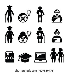 University of the Third Age, Senior education icons set 