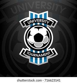 University tournament, soccer logo, on a dark background.