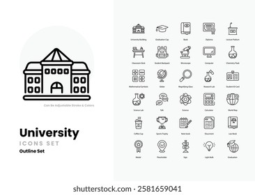 University vector icon collection stock illustration