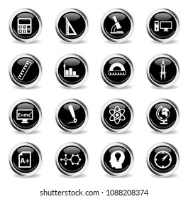 university vector icons - black round chrome buttons