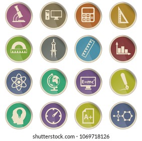 university vector icons in the form of round paper labels