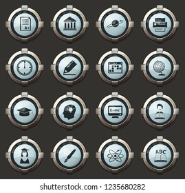 University vector icons in the stylish round buttons for mobile applications and web