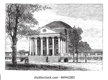University of Virginia, in Charlottesville, Virginia, USA, showing the Rotunda building, vintage engraved illustration. Trousset encyclopedia (1886 - 1891).