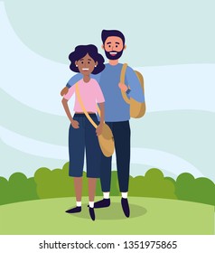 university woman and man couple with casual clothes