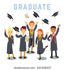 University young graduate students. Graduation and education vector concept